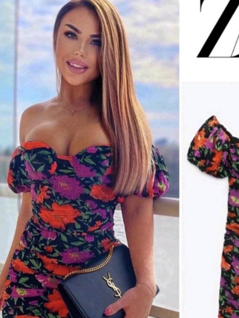 Zara Floral Off-the-Shoulder Short Puff Sleeve Fully Lined Mini Dress, XS - Picture 5 of 14
